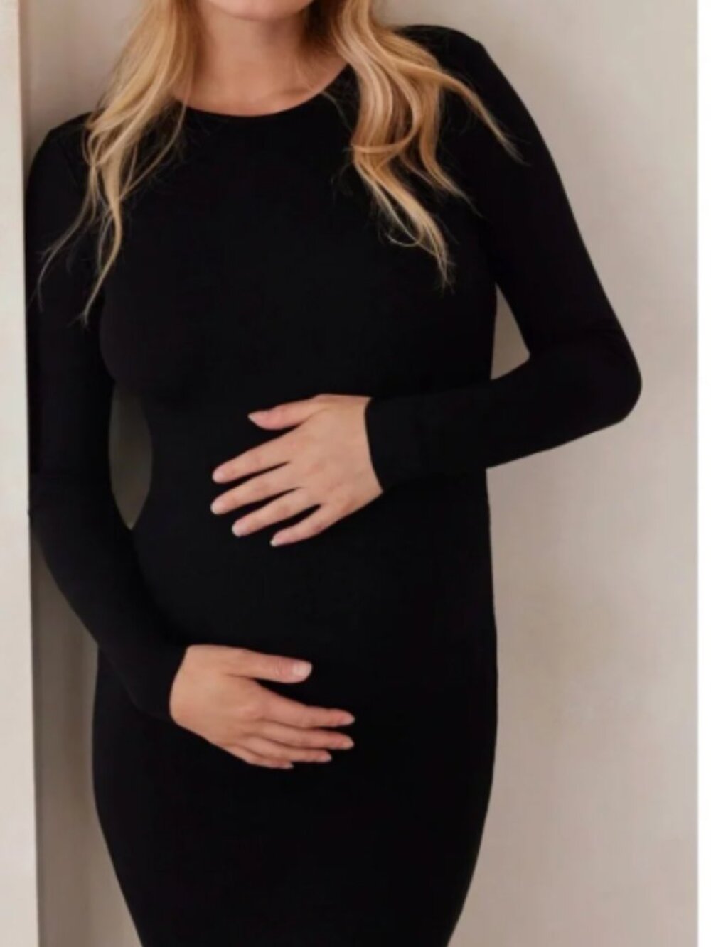 Bumpsuit Black Maxi Dress Long Sleeves Crewneck Maternity Small Modest